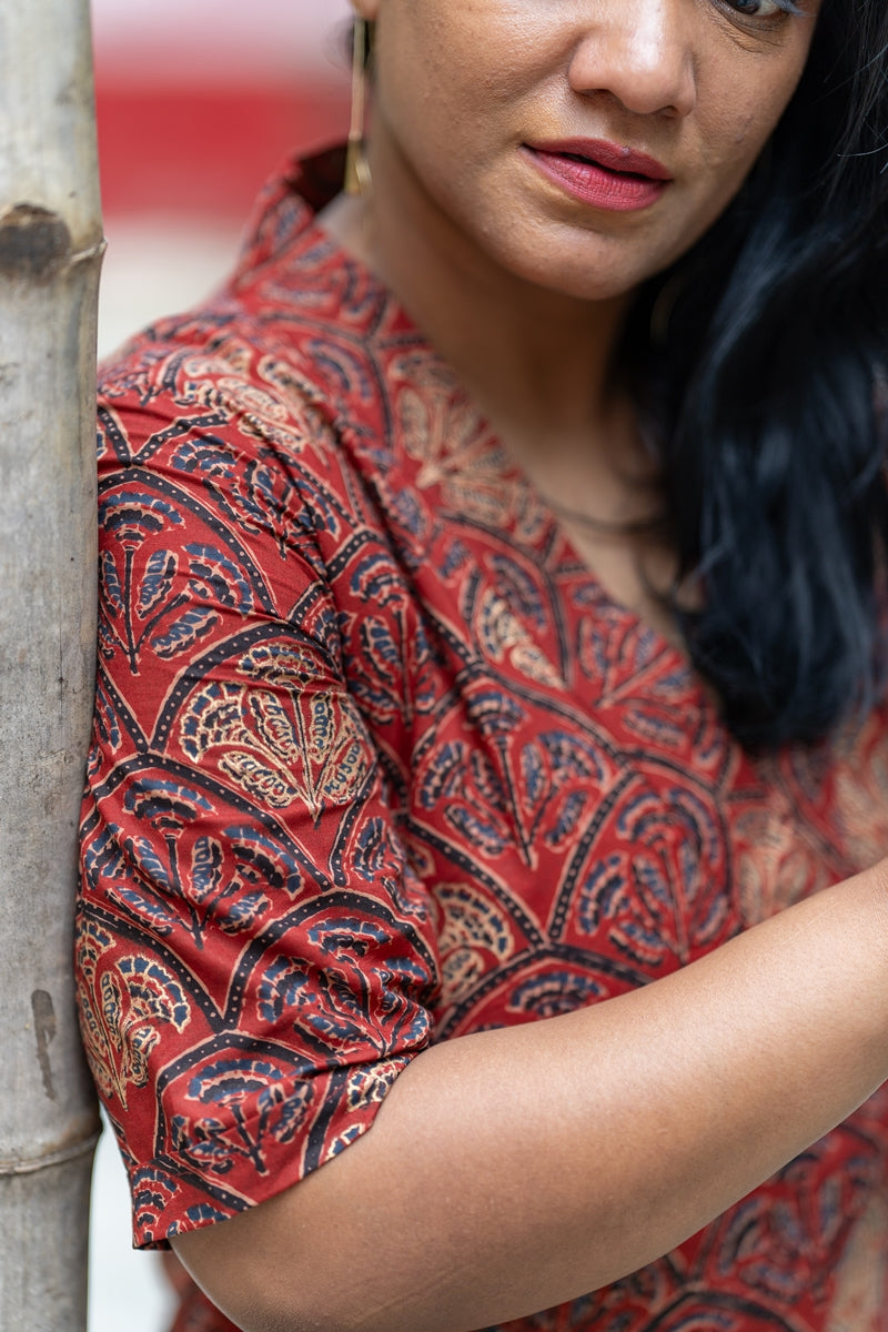 Nalika Rust Red Gold Printed Shift Dress