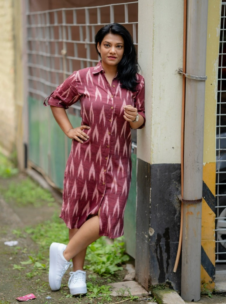 Maroon sale shirt dress