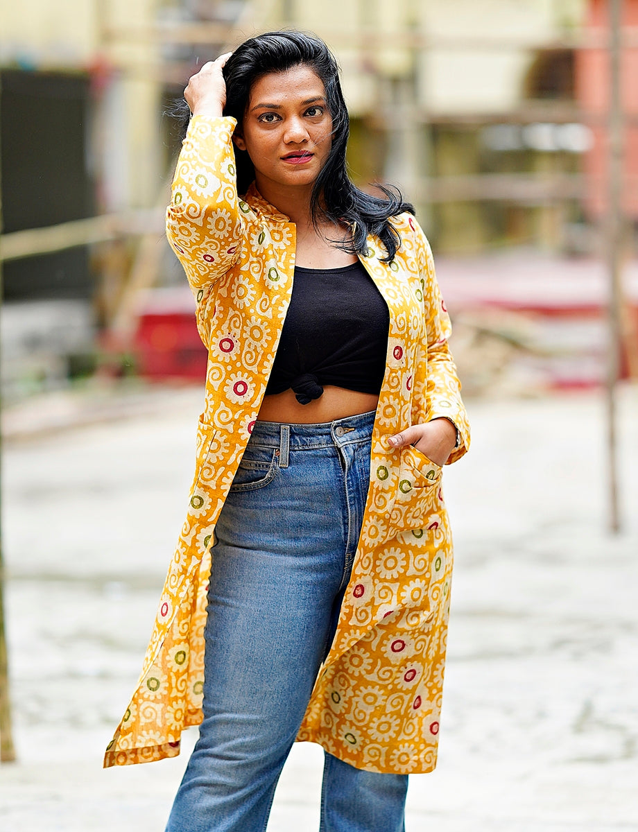 Yellow Batik Silk Longline Jacket