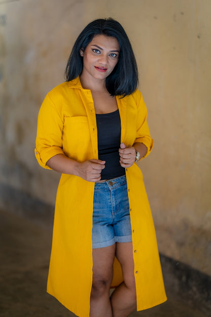 Yellow Handloom Cotton Longline Overlay