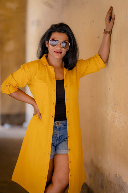 Yellow Handloom Cotton Longline Overlay