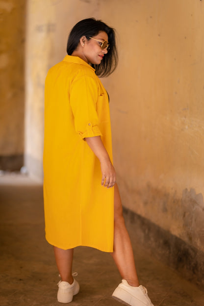 Yellow Handloom Cotton Longline Overlay