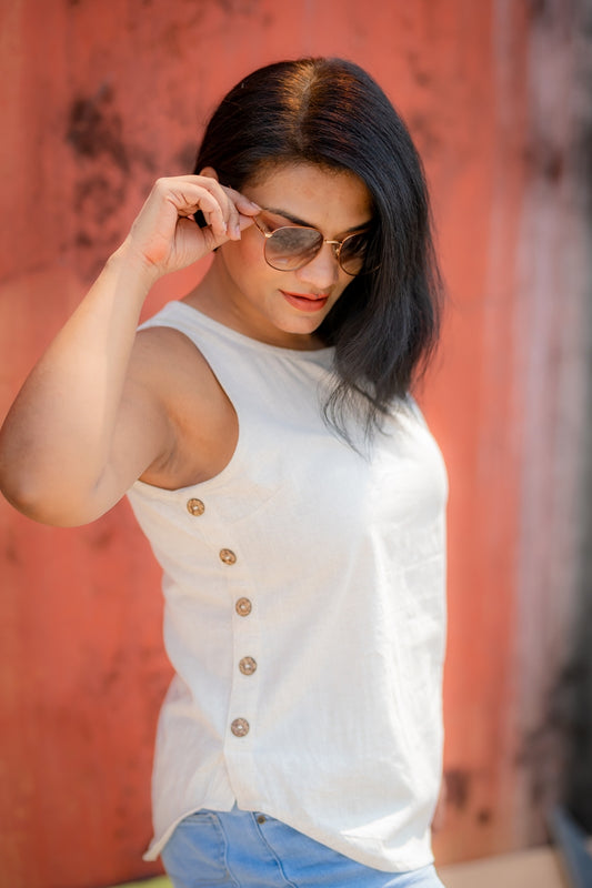 Set of Two Kora Top and Brick Red Handloom Cotton Pencil Skirt
