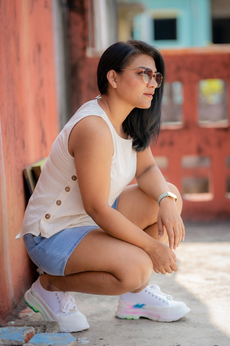 Set of Two Kora Top and Brick Red Handloom Cotton Pencil Skirt