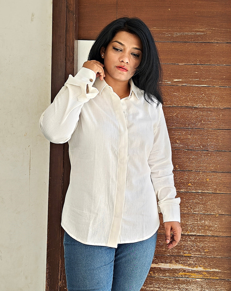 Off White Linen Cotton Full Sleeve Shirt