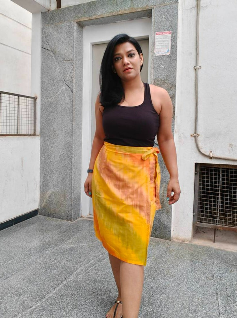 Yellow Handwoven Ikat Cotton Wrap Skirt