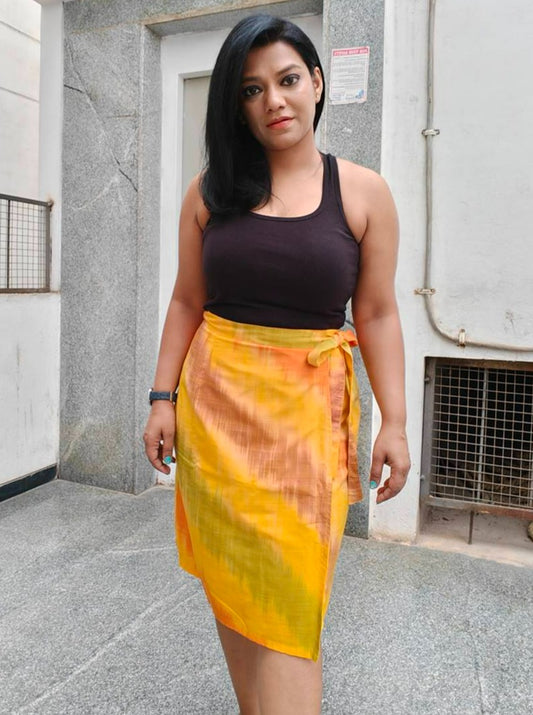 Yellow Handwoven Ikat Cotton Wrap Skirt