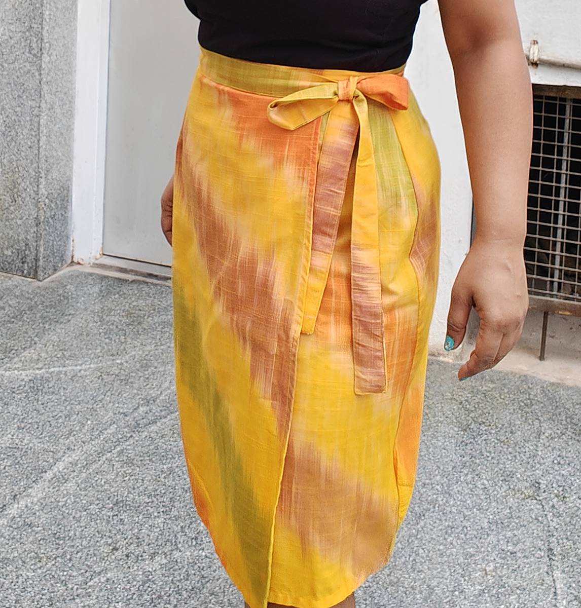 Yellow Handwoven Ikat Cotton Wrap Skirt