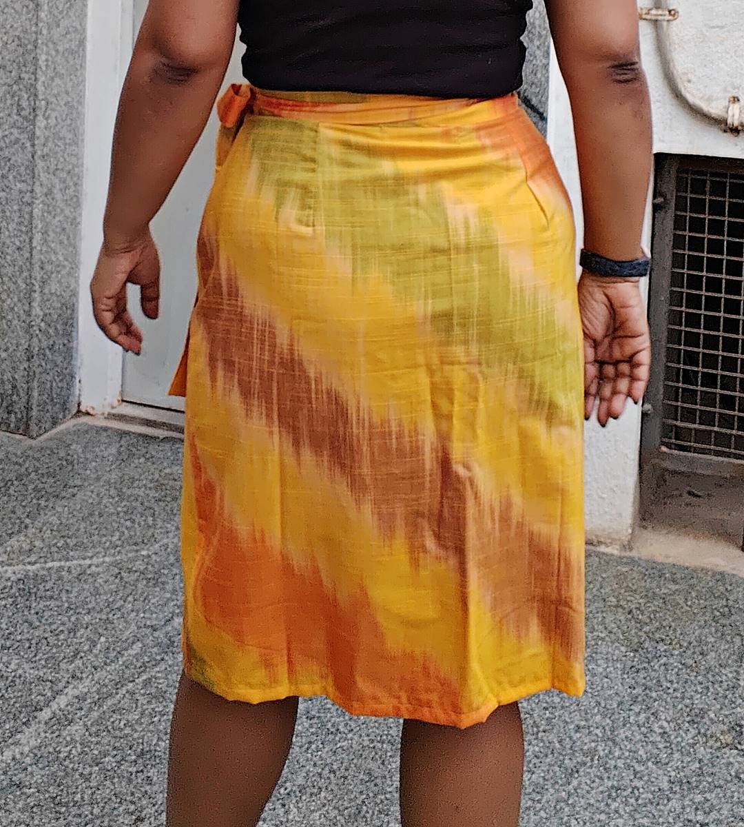 Yellow Handwoven Ikat Cotton Wrap Skirt