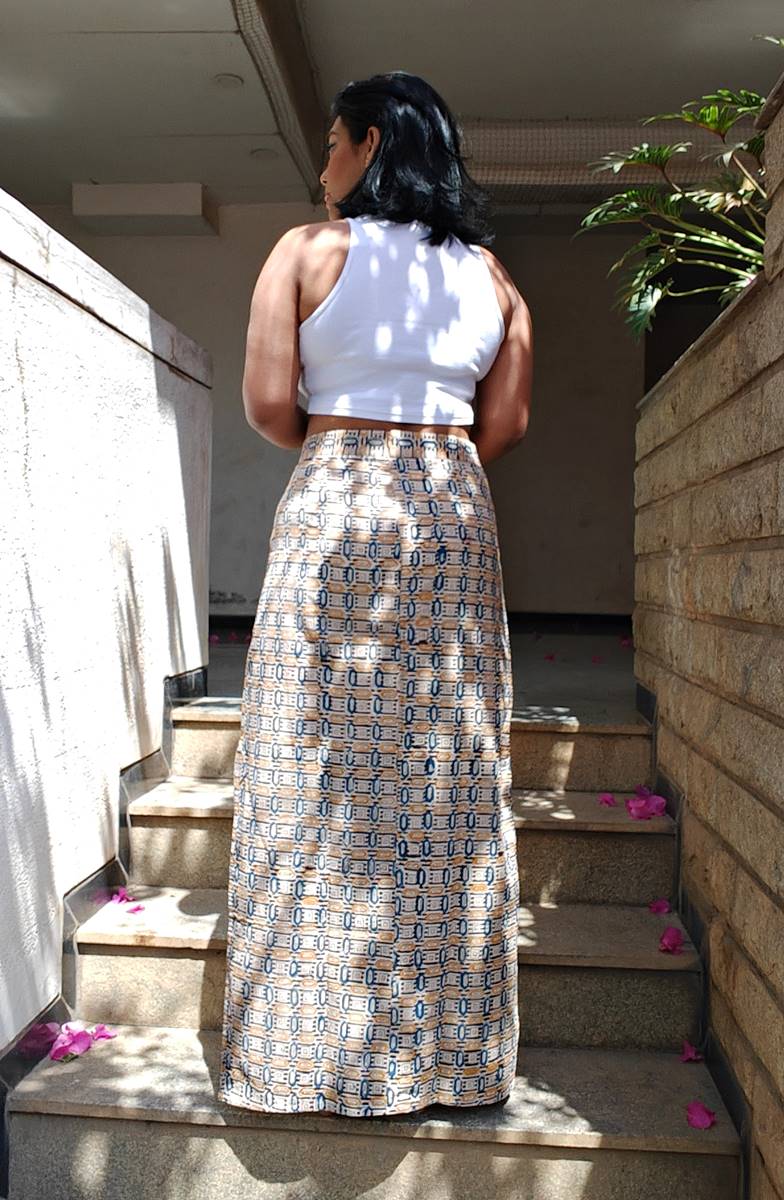 Khel Handloom Cotton Block Printed Maxi Skirt with Side Slits