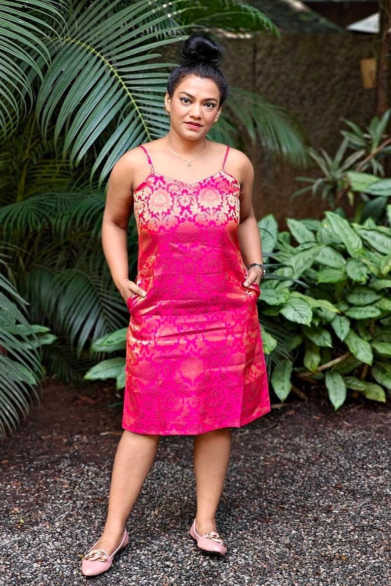 Pink Banarasi Silk Slip Dress