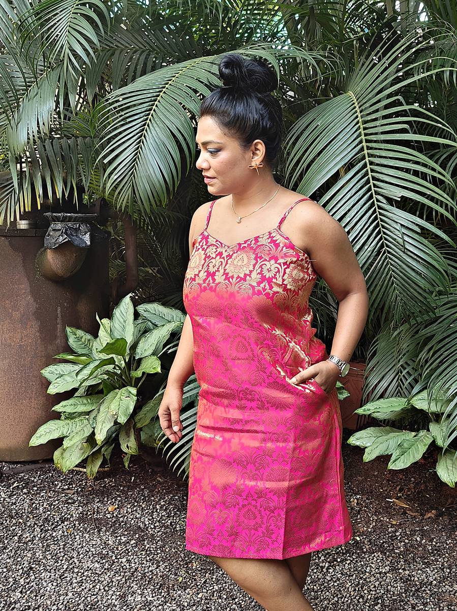 Pink Banarasi Silk Slip Dress