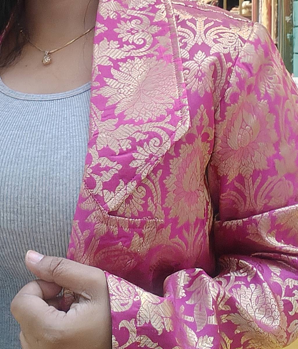 Pink Handwoven Brocade Silk Jacket