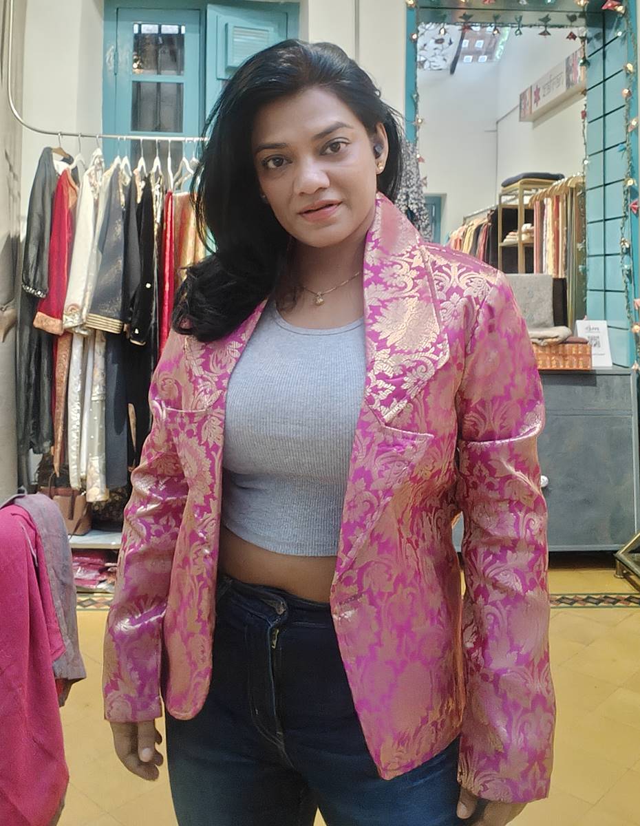 Pink Handwoven Brocade Silk Jacket