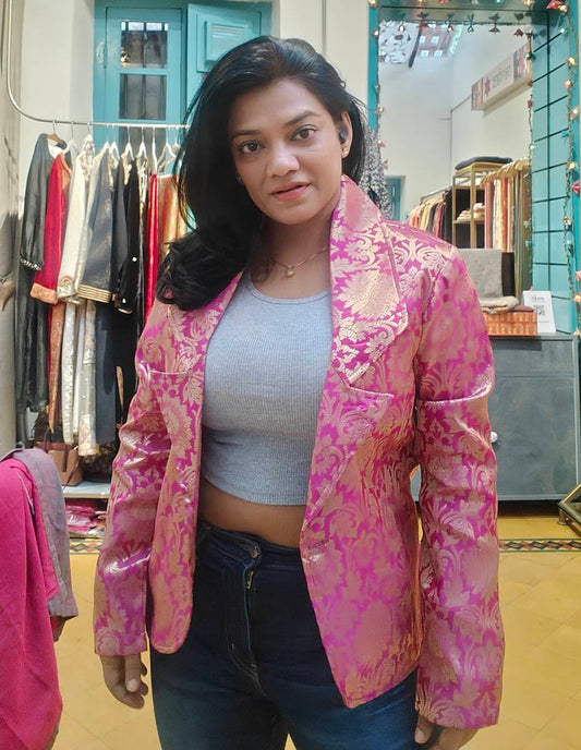 Pink Handwoven Brocade Silk Jacket