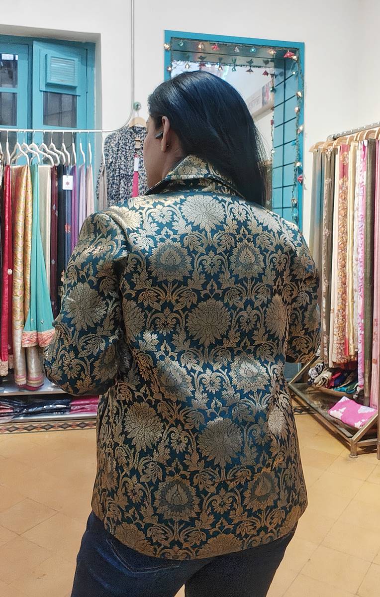 Green Handwoven Brocade Silk Jacket