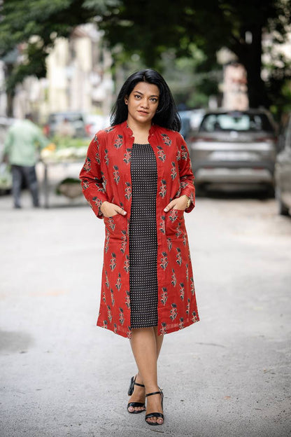 Red and Black Printed Cotton Set of Two Dresses