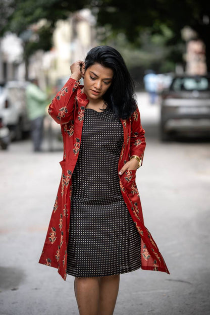 Red and Black Printed Cotton Set of Two Dresses