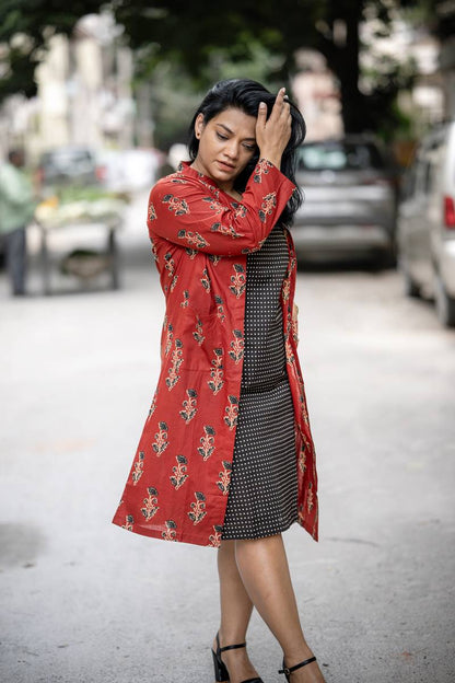 Red and Black Printed Cotton Set of Two Dresses