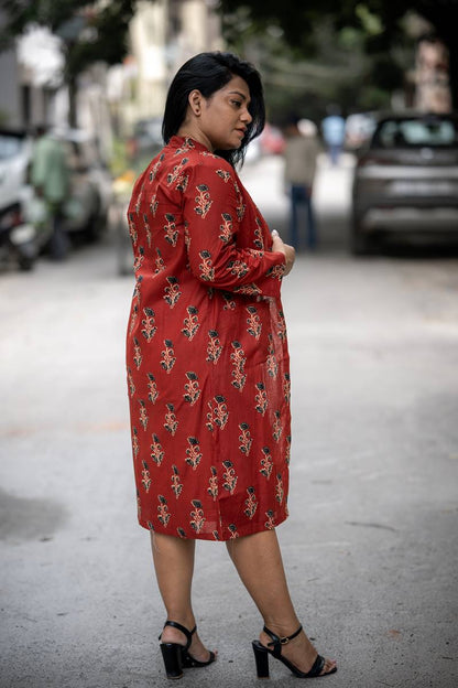 Red and Black Printed Cotton Set of Two Dresses