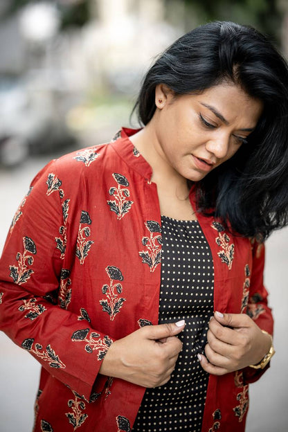 Red and Black Printed Cotton Set of Two Dresses