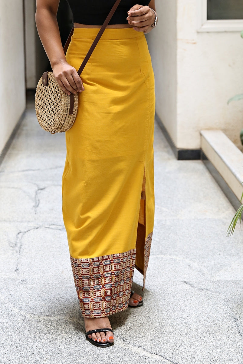 Yellow cotton maxi skirt Clearance