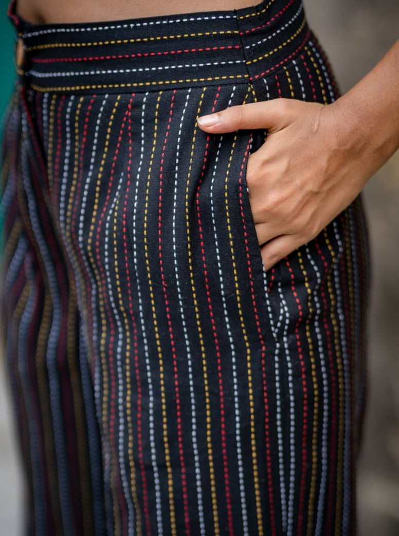 Black Kantha Embroidery Handloom Cotton Pants