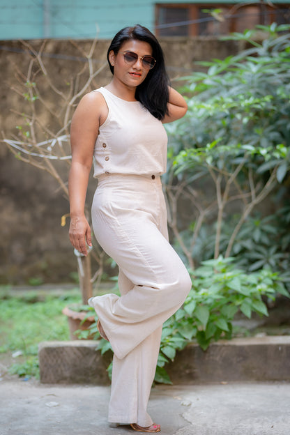 Cream Kora Cotton Wide Leg Pants