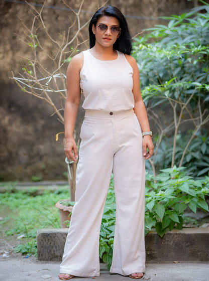 Cream Kora Cotton Wide Leg Pants