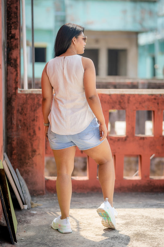 Kora Off White Shell Top with Side Buttons