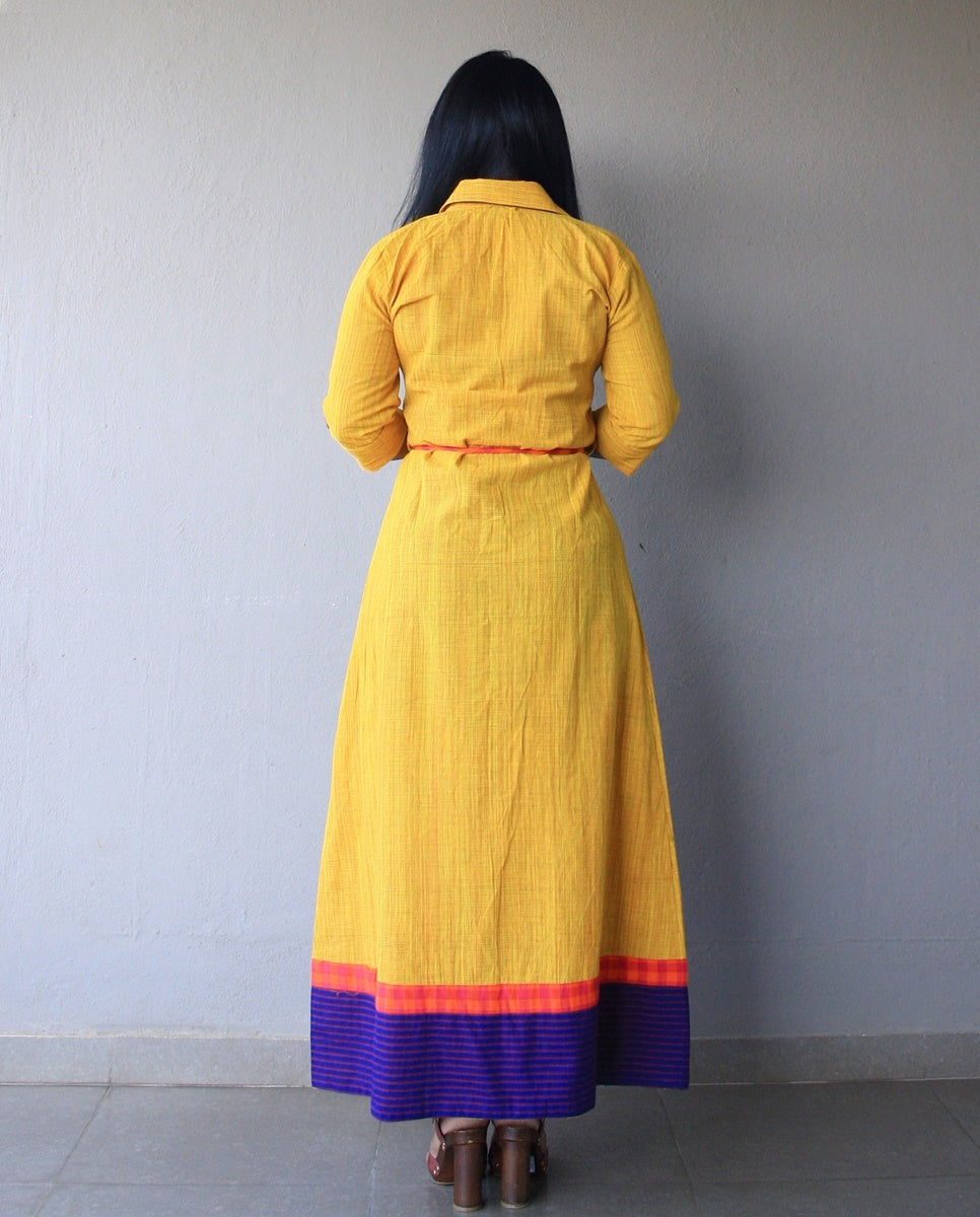 Yellow Cotton Maxi Dress with Belt