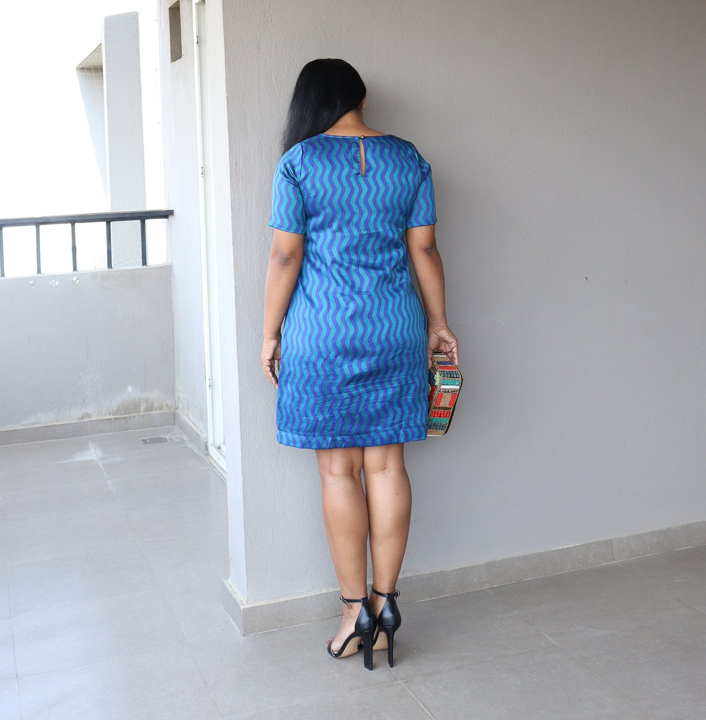 Blue Cotton Silk Shift Dress