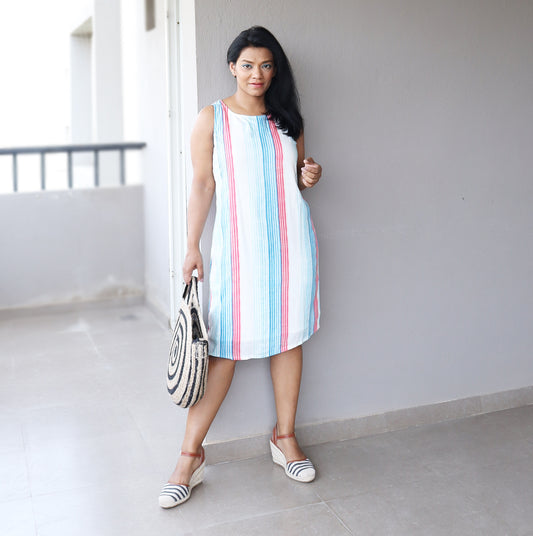 Ombre White Cotton Viscose Viscose Shift Dress