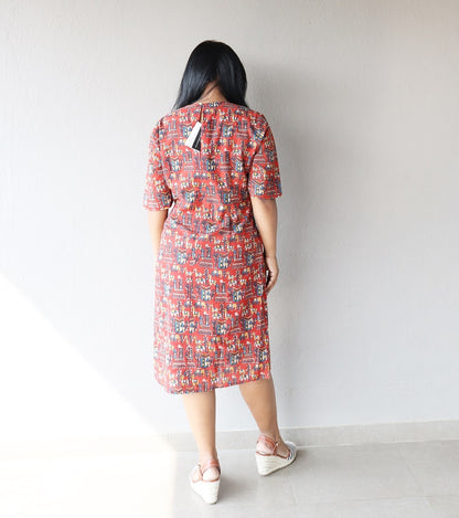 Maroon Printed Pure Cotton Sheath Dress