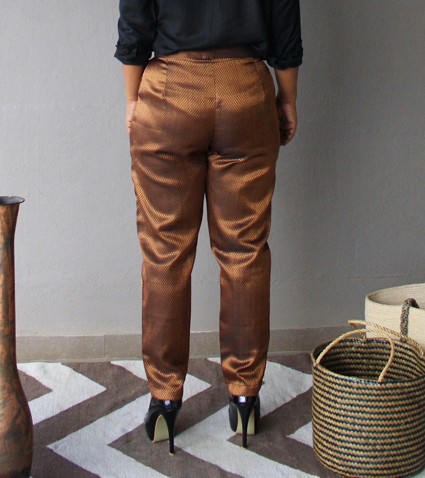 Copper and Black Brocade Pants