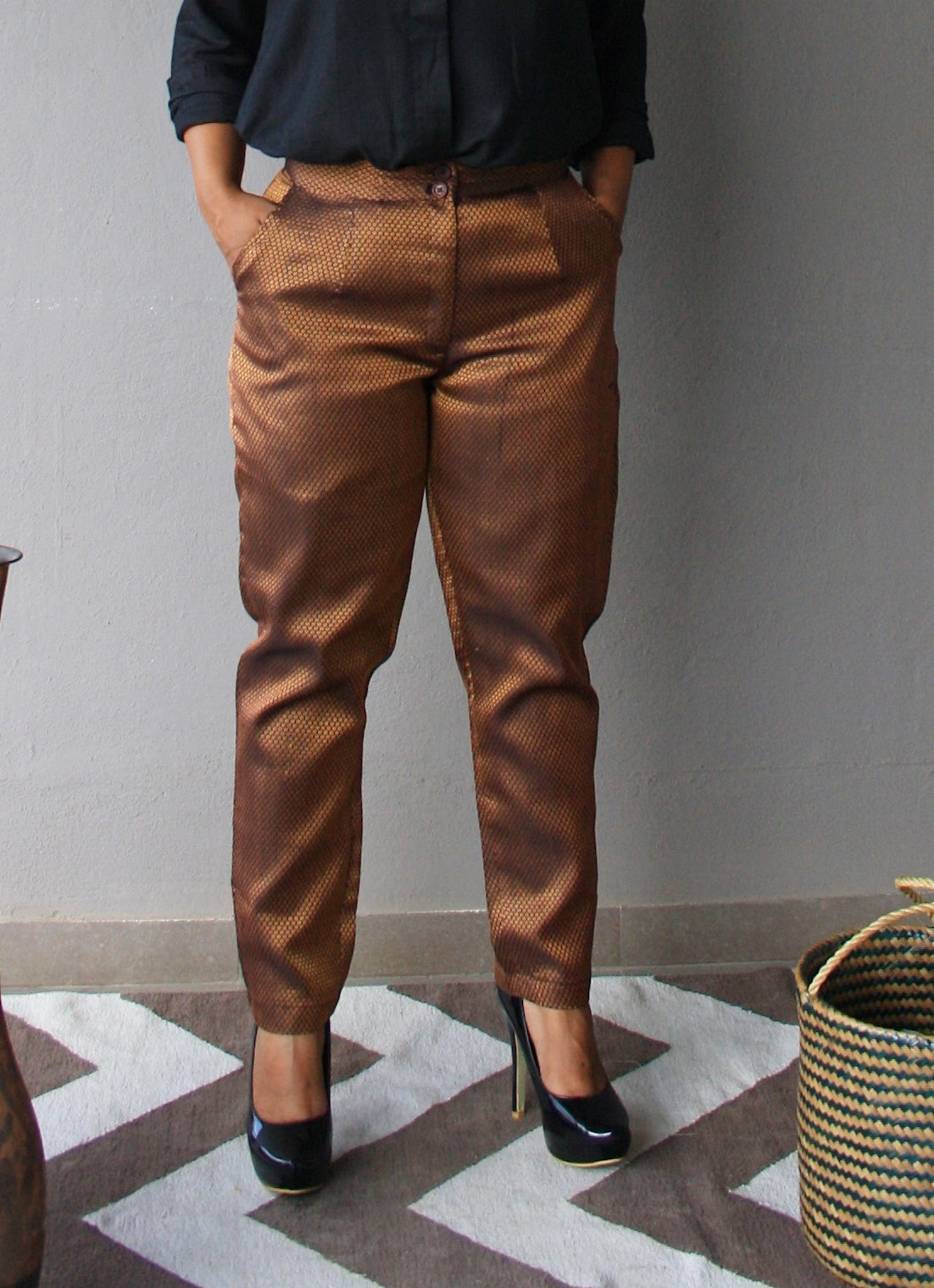 Copper and Black Brocade Pants