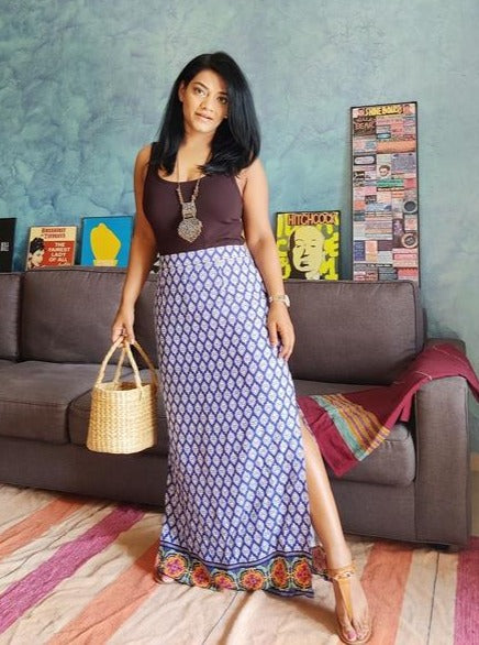 Blue Cotton Viscose Maxi Skirt