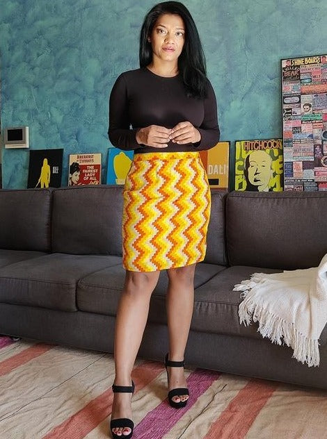 Yellow Chevron Printed Pencil Skirt