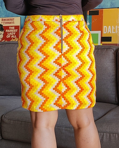 Yellow Chevron Printed Cotton Pencil Skirt