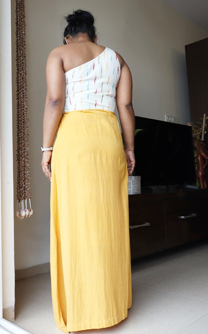 One Shoulder Yellow Ikat Maxi Dress