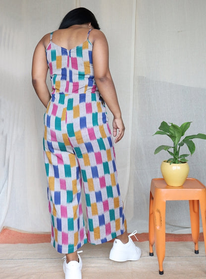 Grey Ikat Cotton Cropped Jumpsuit
