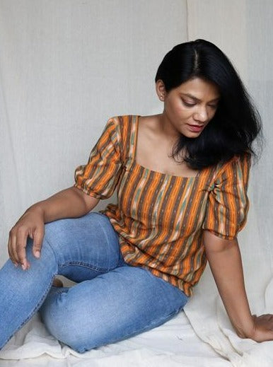 Ikat Cotton Square Neck Top