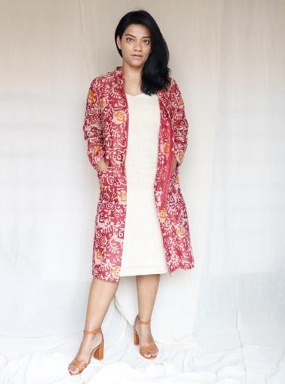 Pink Batik And Off White Khaadi Silk Dress