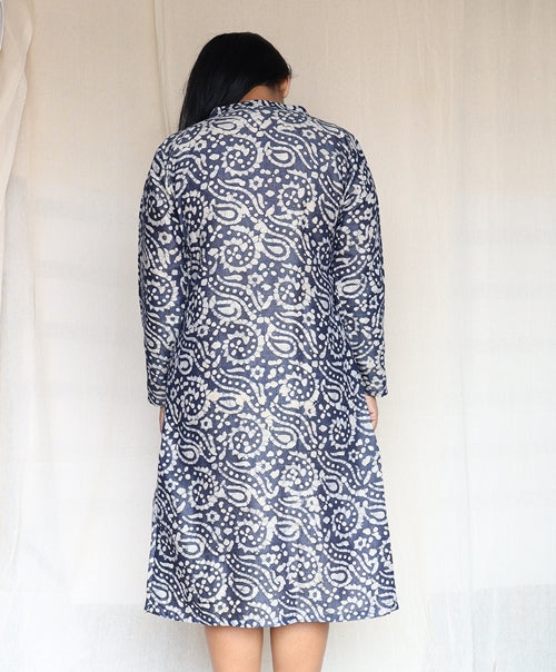 Blue Batik Silk and Chartuese Cotton Silk Set of Two Dresses