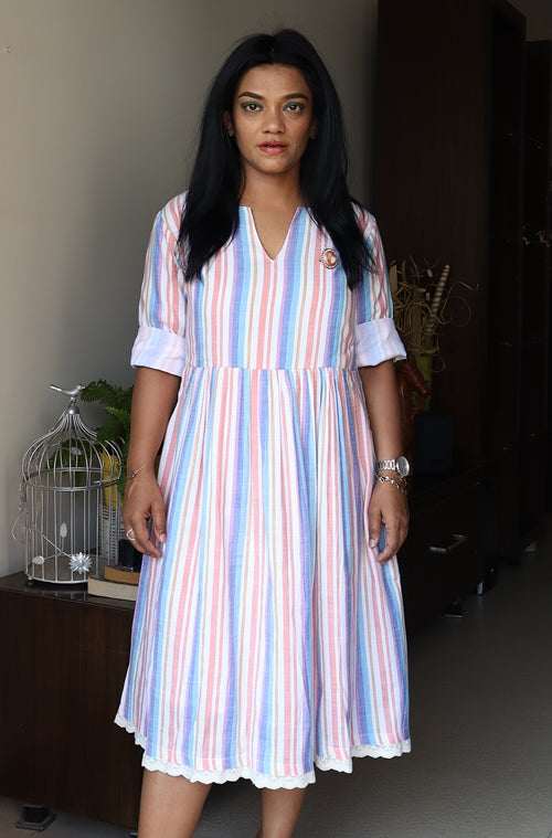 Unbranded Ladies Midi Dress Long Sleeve A-line Button Elastic India | Ubuy