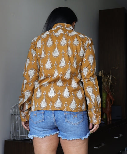 Mustard Cotton Block Printed Shirt