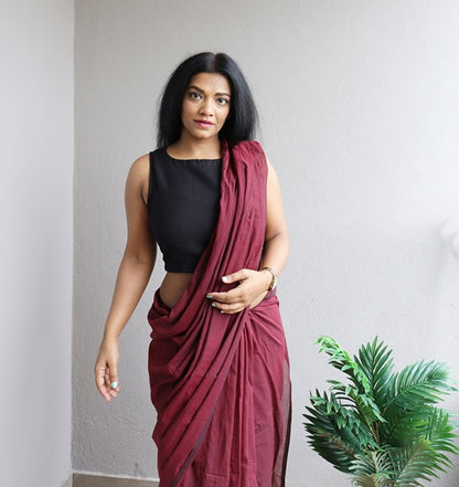 Black Handloom Cotton Crop Top (Blouse)