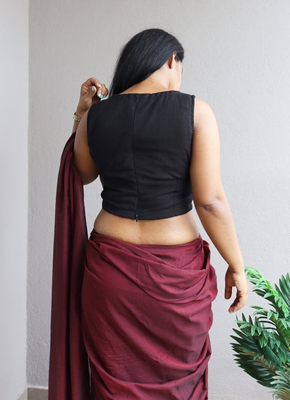 Black Handloom Cotton Crop Top (Blouse)