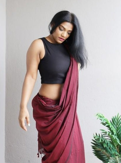 Black Handllom Cotton Crop Top Blouse