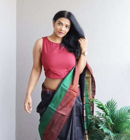 Maroon Handloom Cotton Crop Top (Blouse)